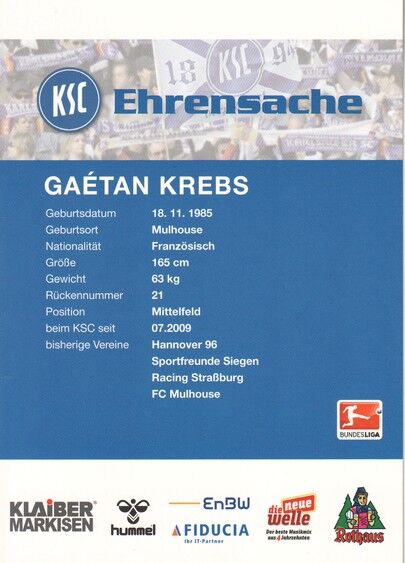 Autogramm Fussball | Karlsruher SC | 2013 | Gaetan KREBS