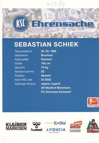 Autogramm Fussball | Karlsruher SC | 2013 | Sebastian SCHIEK