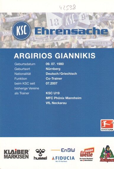 Autogramm Fussball | Karlsruher SC | 2013 | Arigirios GIANNAKIS