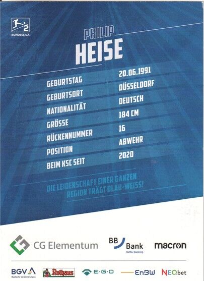 Autogramm Fussball | Karlsruher SC | 2021 | Philip HEISE