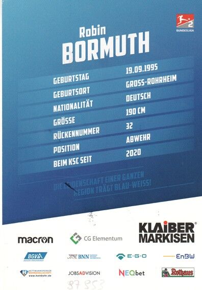 Autogramm Fussball | Karlsruher SC | 2020 | Robin BORMUTH 