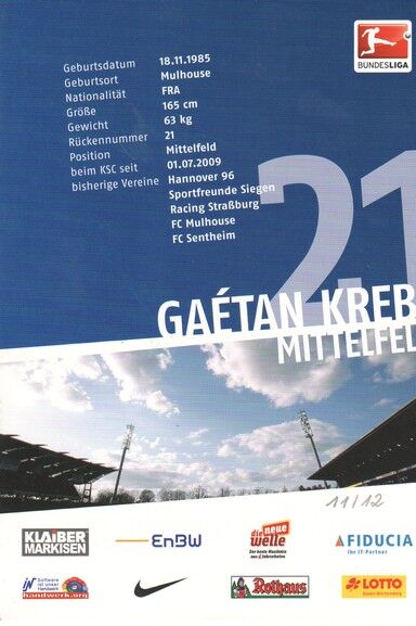 Autogramm Fussball | Karlsruher SC | 2011 | Gaetan KREBS 