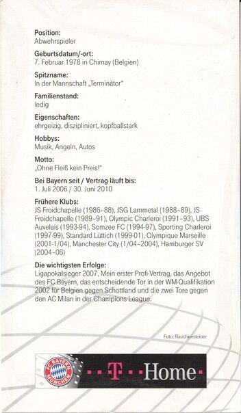 Autogramm Fussball | FC Bayern München | 2007 Druck | Daniel VAN BUYTEN