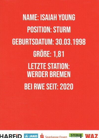 Autogramm Fussball | Rot-Weiss Essen | 2020 | Isaiah YOUNG