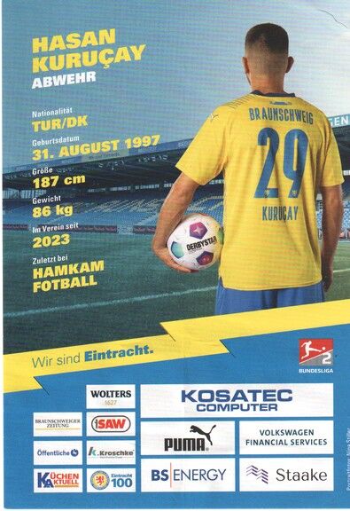 Autogramm Fussball | Eintracht Braunschweig | 2023 | Hasan KURUCAY