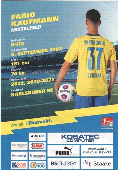 Autogramm Fussball | Eintracht Braunschweig | 2023 | Fabio KAUFMANN