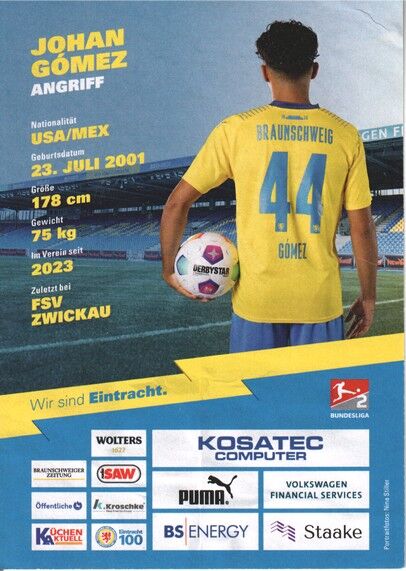 Autogramm Fussball | Eintracht Braunschweig | 2023 | Johan GOMEZ