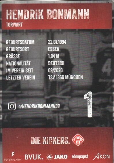 Autogramm Fussball | Würzburger Kickers | 2021 | Hendrik BONMANN