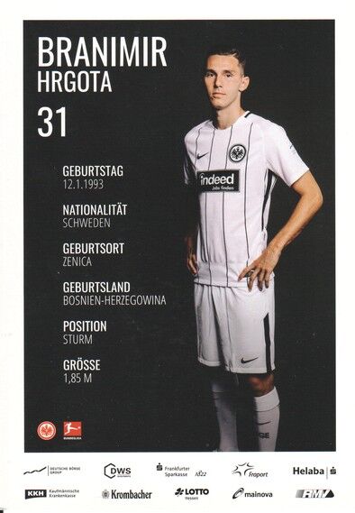 Autogramm Fussball | Eintracht Frankfurt | 2017 | Branimir HRGOTA