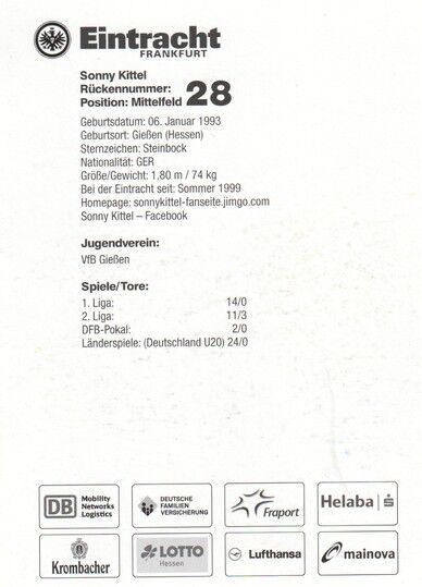 Autogramm Fussball | Eintracht Frankfurt | 2014 | Sonny KITTEL