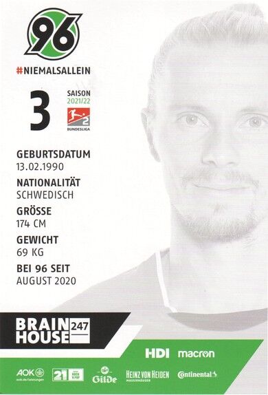 Autogramm Fussball | Hannover 96 | 2021 | Niklas HULT