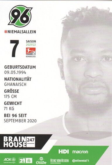Autogramm Fussball | Hannover 96 | 2021 | Patrick TWUMASI