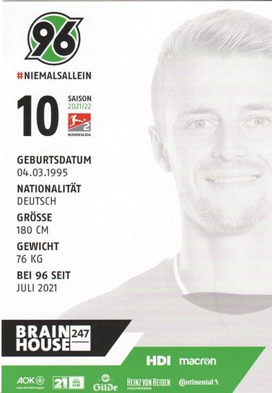 Autogramm Fussball | Hannover 96 | 2021 | Sebastian ERNST