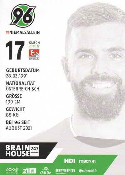 Autogramm Fussball | Hannover 96 | 2021 | Lukas HINTERSEER