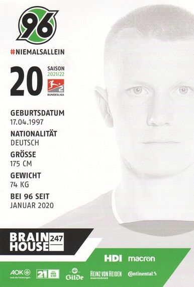 Autogramm Fussball | Hannover 96 | 2021 | Philipp OCHS