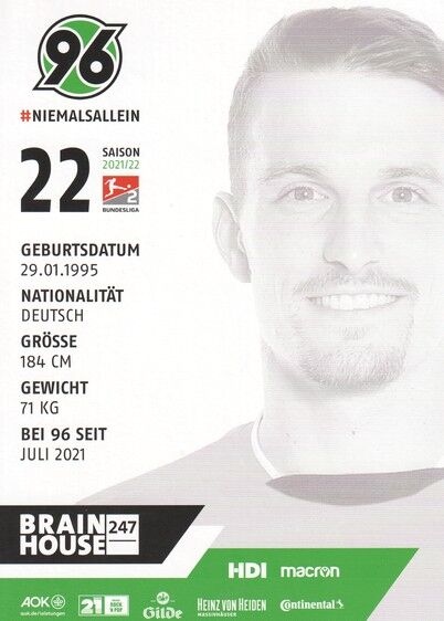 Autogramm Fussball | Hannover 96 | 2021 | Sebastian STOLZE