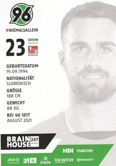 Autogramm Fussball | Hannover 96 | 2021 | Luka KRAJNC