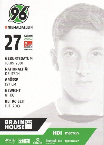 Autogramm Fussball | Hannover 96 | 2021 | Tim WALBRECHT
