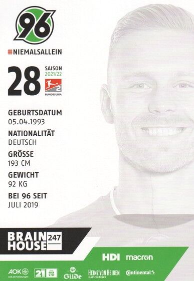 Autogramm Fussball | Hannover 96 | 2021 | Marcel FRANKE