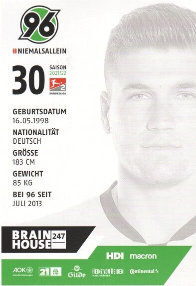 Autogramm Fussball | Hannover 96 | 2021 | Marlon SÜNDERMANN