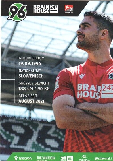Autogramm Fussball | Hannover 96 | 2022 | Luka KRAJNC