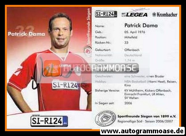 Autogramm Fussball | Sportfreunde Siegen | 2006 | Patrick DAMA