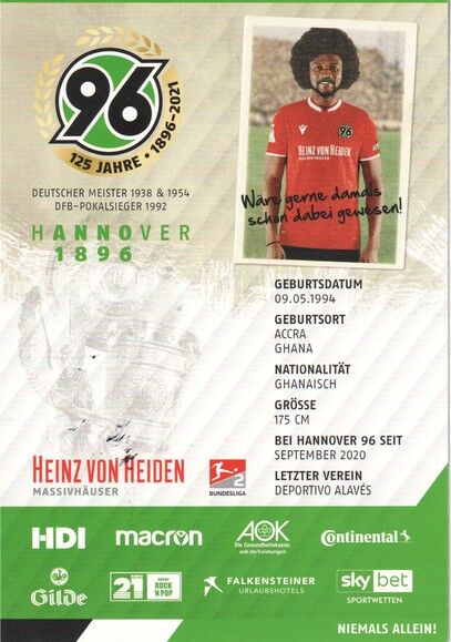 Autogramm Fussball | Hannover 96 | 2020 | Patrick TWUMASI