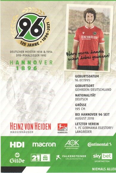 Autogramm Fussball | Hannover 96 | 2020 | Hendrik WEYDANDT