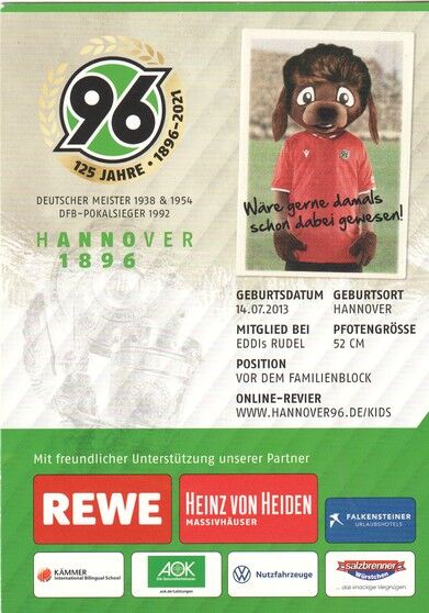 Autogramm Fussball | Hannover 96 | 2020 | EDDI (Maskottchen)