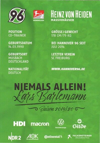 Autogramm Fussball | Hannover 96 | 2019 | Lars BARLEMANN