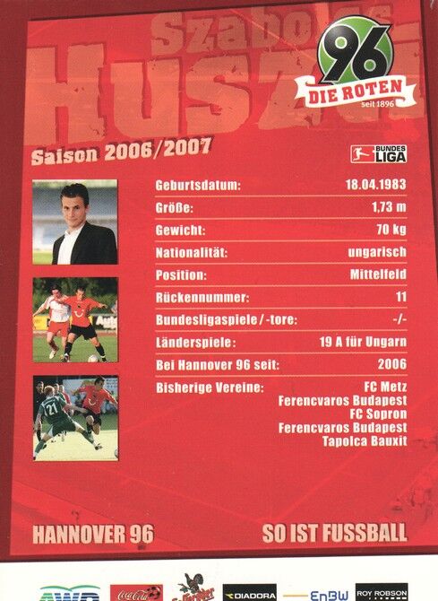 Autogramm Fussball | Hannover 96 | 2006 | Szabolcs HUSZTI
