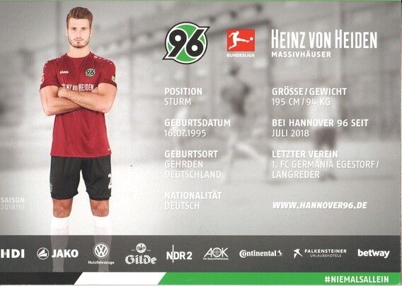 Autogramm Fussball | Hannover 96 | 2018 | Hendrik WEYDANDT