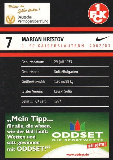 Autogramm Fussball | 1. FC Kaiserslautern | 2002 | Marian HRISTOV