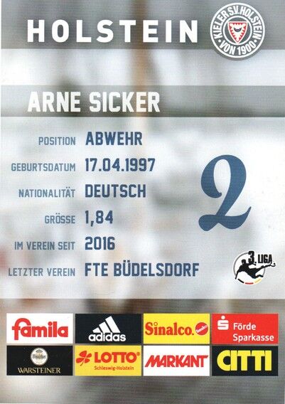 Autogramm Fussball | Holstein Kiel | 2016 | Arne SIEKER