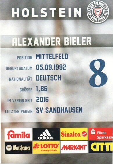 Autogramm Fussball | Holstein Kiel | 2016 | Alexander BIELER