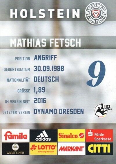 Autogramm Fussball | Holstein Kiel | 2016 | Mathias FETSCH