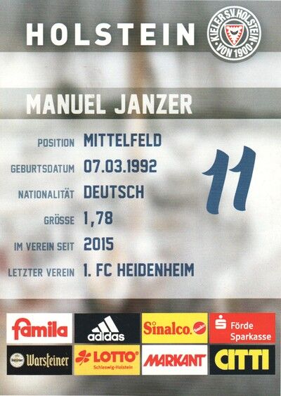 Autogramm Fussball | Holstein Kiel | 2016 | Manuel JANZER