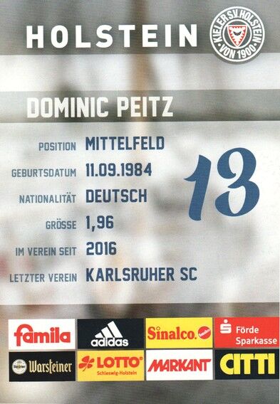 Autogramm Fussball | Holstein Kiel | 2016 | Dominic PEITZ