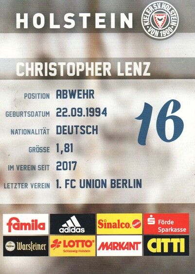 Autogramm Fussball | Holstein Kiel | 2016 | Christopher LENZ