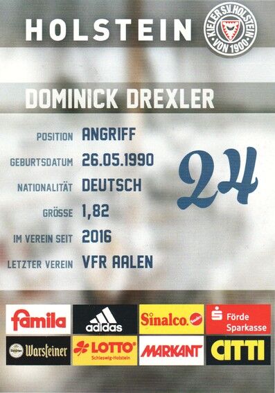 Autogramm Fussball | Holstein Kiel | 2016 | Dominick DREXLER