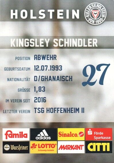 Autogramm Fussball | Holstein Kiel | 2016 | Kingsley SCHINDLER