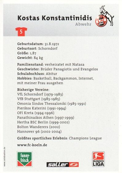 Autogramm Fussball | 1. FC Köln | 2004 | Kostas KONSTANTINIDIS