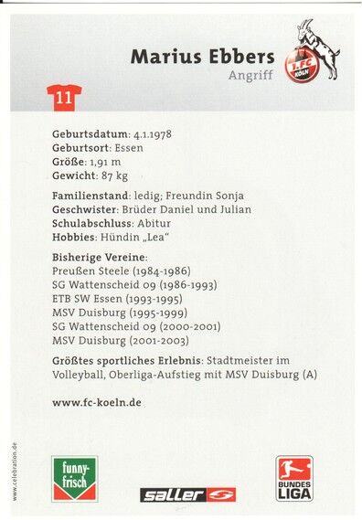 Autogramm Fussball | 1. FC Köln | 2004 | Marius EBBERS