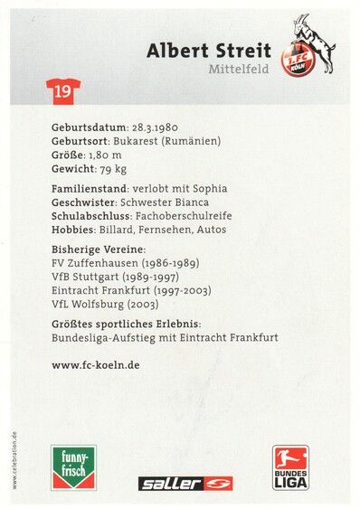 Autogramm Fussball | 1. FC Köln | 2004 | Albert STREIT