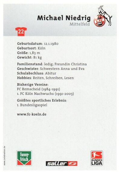 Autogramm Fussball | 1. FC Köln | 2004 | Michael NIEDRIG