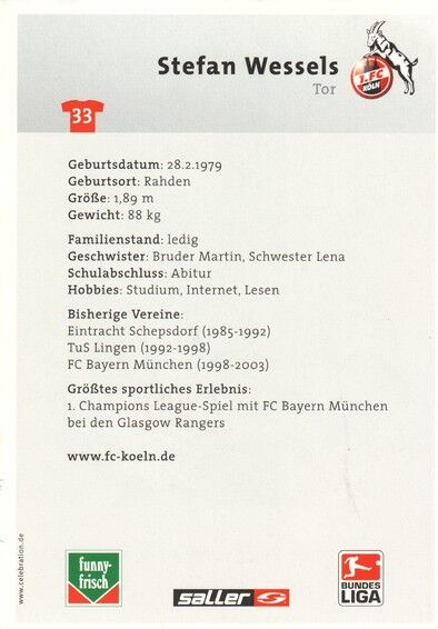 Autogramm Fussball | 1. FC Köln | 2004 | Stefan WESSELS
