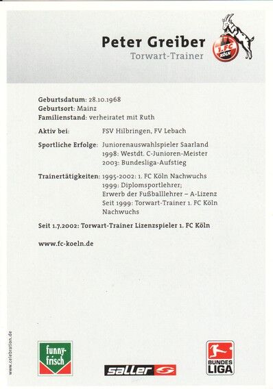 Autogramm Fussball | 1. FC Köln | 2004 | Peter GREIBER