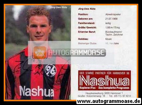 Autogramm Fussball | Hannover 96 | 1990 | Jörg-Uwe KLÜTZ