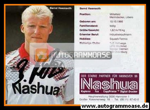Autogramm Fussball | Hannover 96 | 1991 | Bernd HEEMSOTH