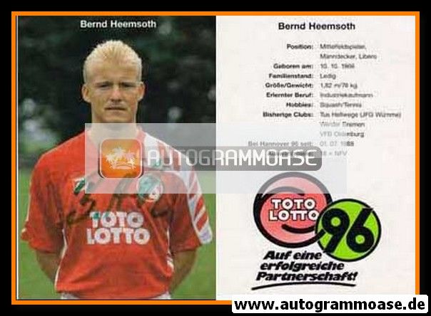 Autogramm Fussball | Hannover 96 | 1992 | Bernd HEEMSOTH